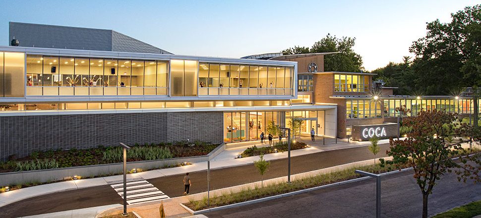 COCA building exterior at sunset